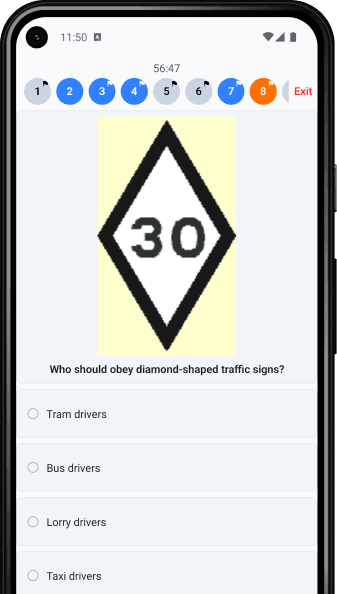 Theory Test Passed on Android, practising a road sign question